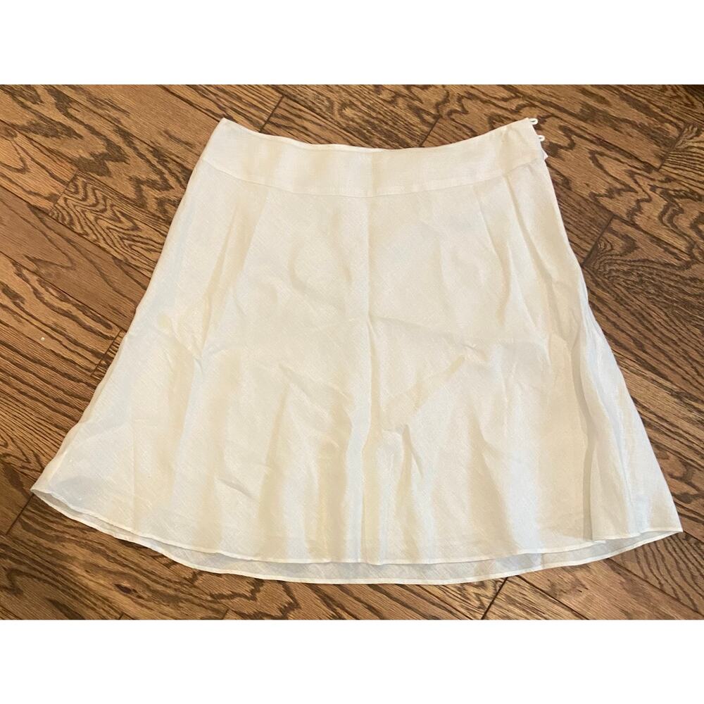 Ann Taylor Womens 12P White Linen Knee‎ Length Skirt